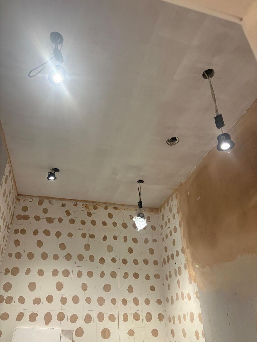 LED downlights installed in freshly plastered ceiling
